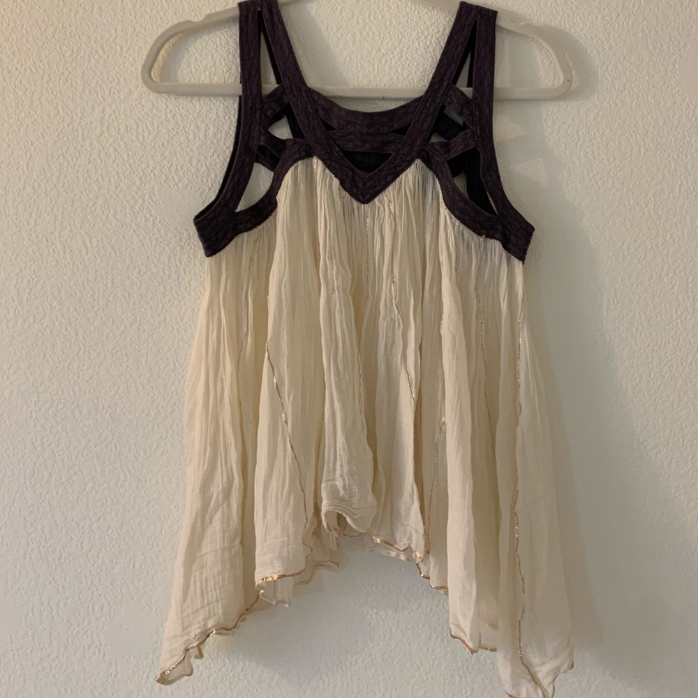 Free People strappy cream flowy shirt gold detail